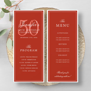 Elegant 50th Birthday Party Program Menu Red