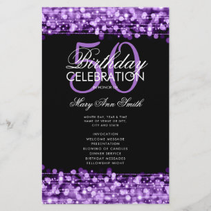 Elegant 50th Birthday Party Program Purple Menu 