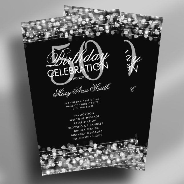 Elegant 50th Birthday Party Program Silver w/ Menu (Elegant 50th Birthday Party Program Silver w/ Menu Flyer)