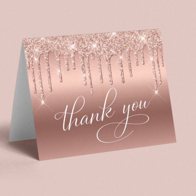 Elegant 50th Birthday Party Rose Gold Glitter Thank You Card (Creator Uploaded)
