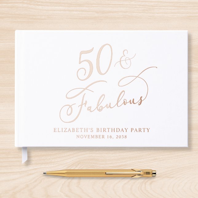 Elegant 50th Birthday Party Rose Gold Guest Book (Creator Uploaded)