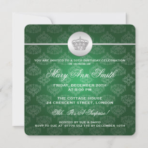 Elegant 50th Birthday Party Royal Crown Green Invitation