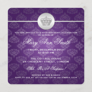 Elegant 50th Birthday Party Royal Crown Purple Invitation