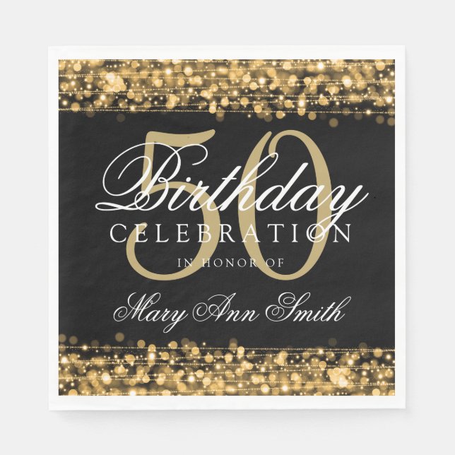 Elegant 50th Birthday Party Sparkles Gold Napkin (Front)