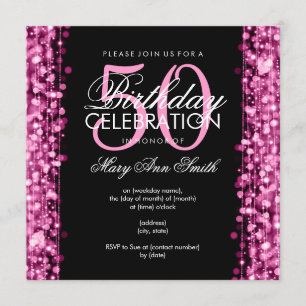 Elegant 50th Birthday Party Sparkles Pink Invitation