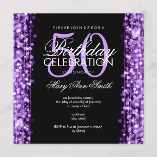 Elegant 50th Birthday Party Sparkles Purple Invitation