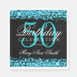 Elegant 50th Birthday Party Sparkles Turquoise Napkin