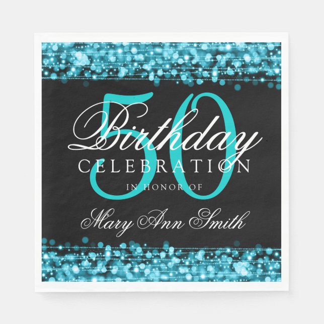 Elegant 50th Birthday Party Sparkles Turquoise Napkin (Front)