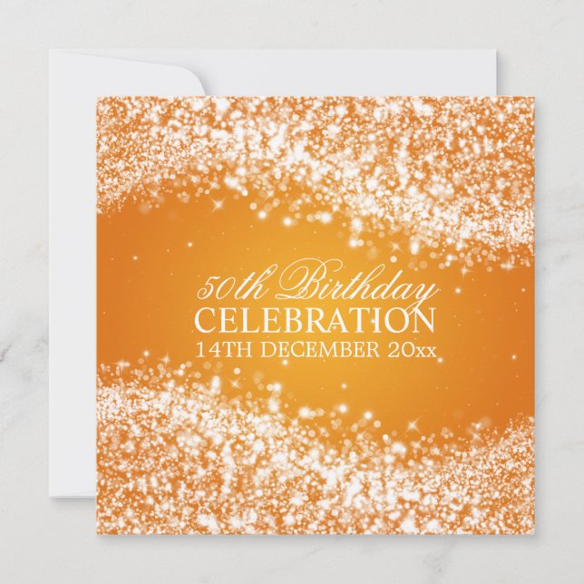 Elegant 50th Birthday Party Sparkling Wave Orange Invitation (Front)