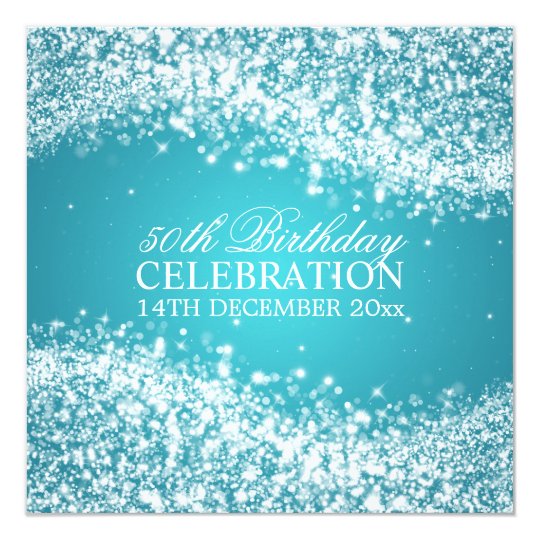 Elegant 50th Birthday Party Sparkling Wave Turquoi Card