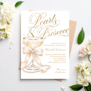 Elegant 50th Birthday Pearls and Prosecco Invitation