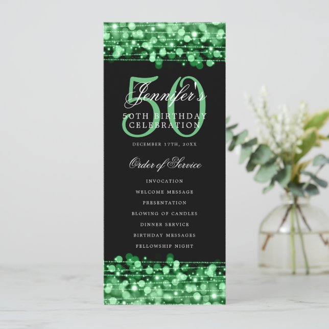 Elegant 50th Birthday Program Green Thank You (Standing Front)