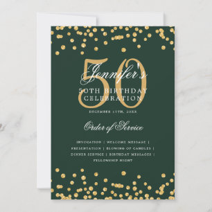 Elegant 50th Birthday Program Menu Gold Green
