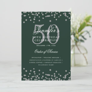 Elegant 50th Birthday Program Menu Silver Green 