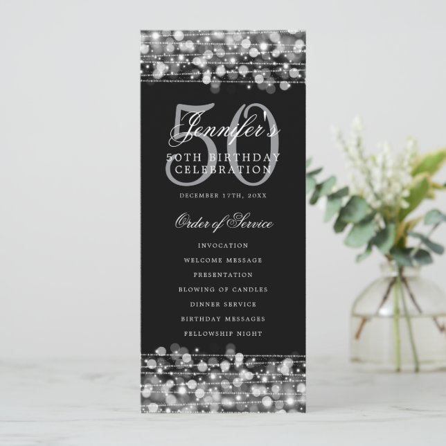 Elegant 50th Birthday Program Silver w/ Thank You (Standing Front)