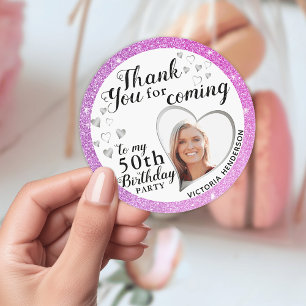 Elegant 50th Birthday Purple Pink Favour Thank You Classic Round Sticker