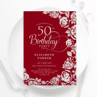 Elegant 50th Birthday Red Silver Roses