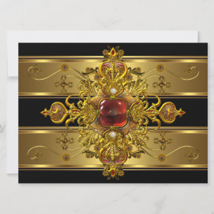 Elegant 50th Birthday Rich Gold Black Red Jewel Invitation