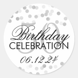 Elegant 50th Birthday Silver Foil Glitter Lights Classic Round Sticker