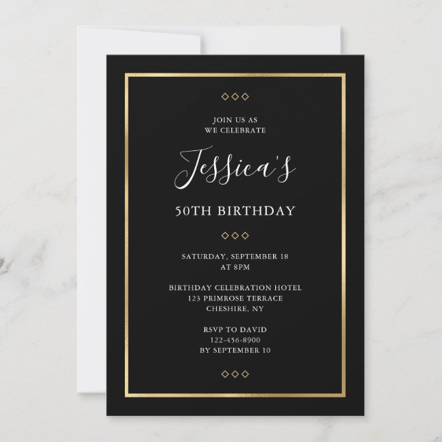 Elegant 50th Black Gold 50th Birthday Party Invitation (Front)