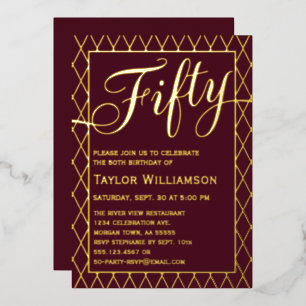 Elegant 50th Burgundy Gold Foil Fifty Birthday