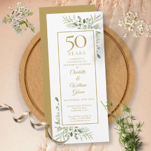 Elegant 50th Gold Anniversary Watercolor Greenery Invitation