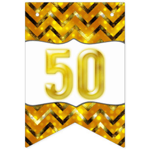 Elegant 50th gold sparkling black chevron garland