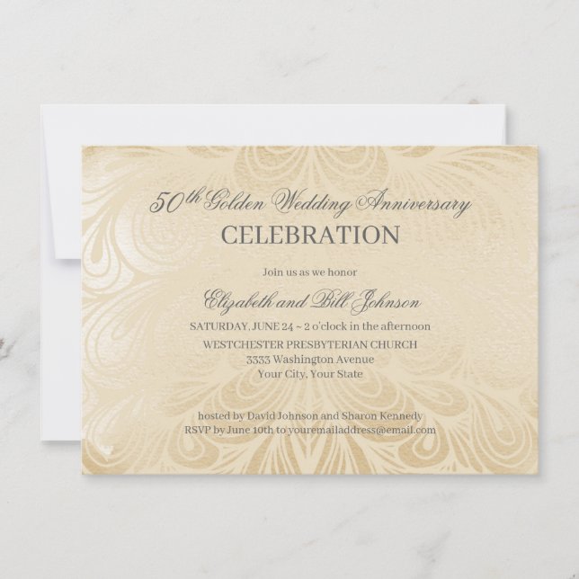 Elegant 50th Gold Wedding Anniversary Invitation (Front)