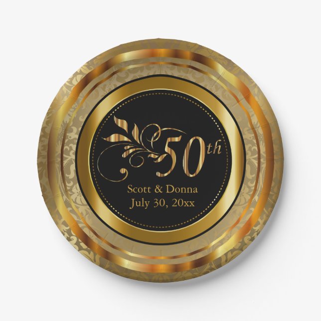 Elegant 50th Golden Anniversary Paper Plate (Front)