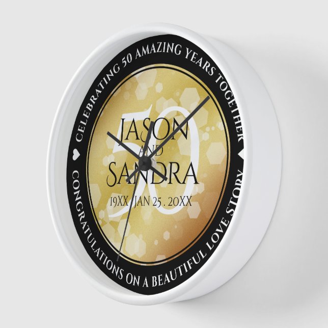 Elegant 50th Golden Wedding Anniversary Clock (Angle)