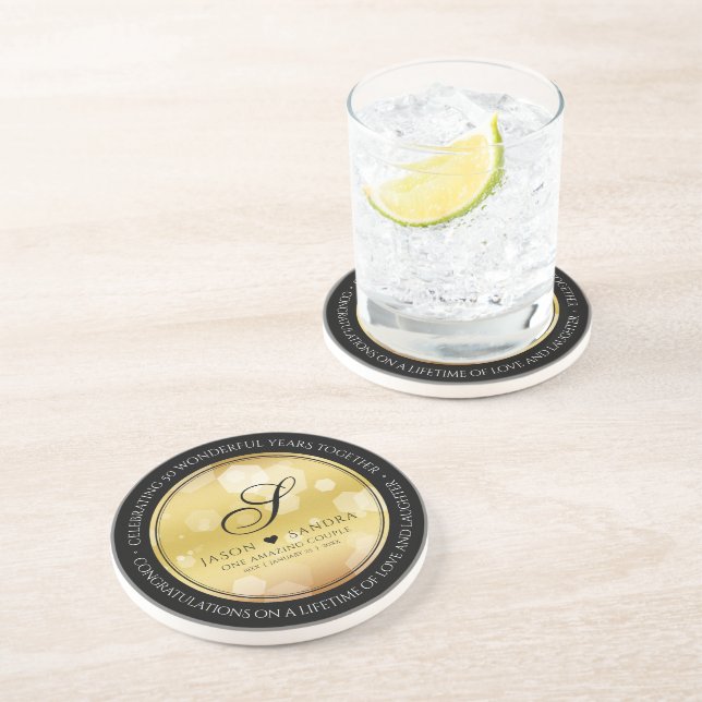 Elegant 50th Golden Wedding Anniversary Coaster (Side)