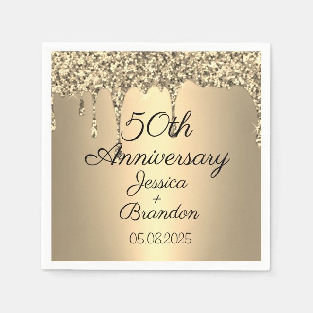 Elegant 50th Golden Wedding Anniversary Couple Napkin (Front)