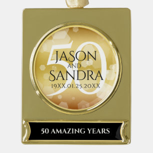 Elegant 50th Golden Wedding Anniversary Gold Plated Banner Ornament