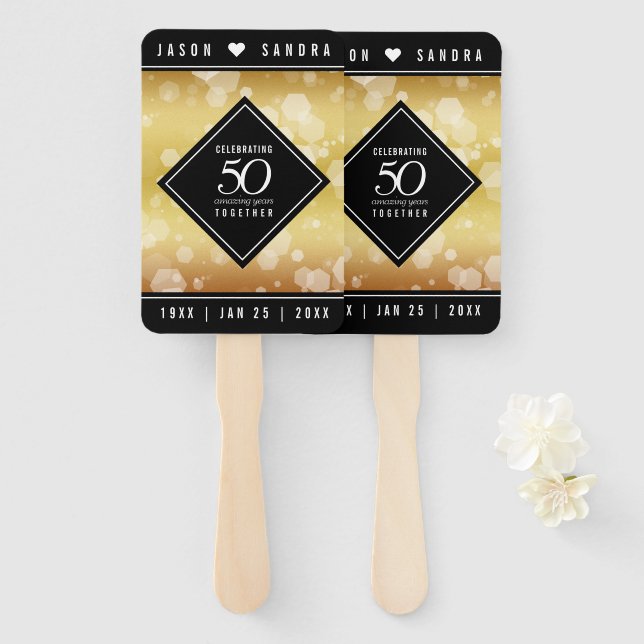 Elegant 50th Golden Wedding Anniversary Hand Fan (Front and Back)
