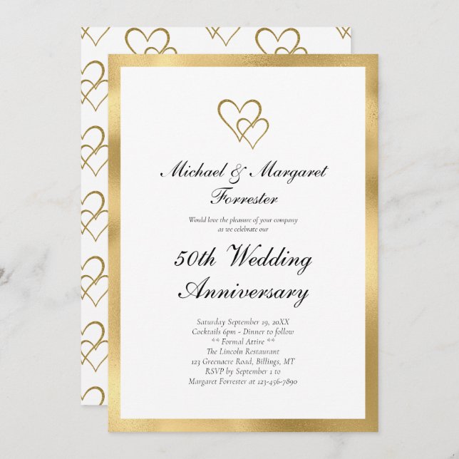 Elegant 50th Golden Wedding Anniversary  Invitation (Front/Back)