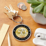 Elegant 50th Golden Wedding Anniversary Key Ring<br><div class="desc">Celebrate their 50th golden wedding anniversary with this stylish commemorative keychain! Elegant lettering with hexagonal confetti on a gold foil background add a memorable touch for this special occasion and extraordinary milestone. Customise with couple's names, anniversary date, and up to 2 lines of messaging. Design © W.H. Sim. See more...</div>