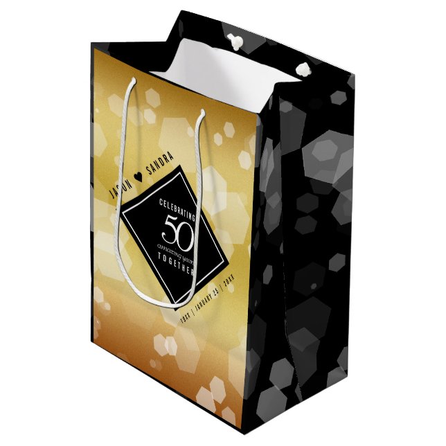 Elegant 50th Golden Wedding Anniversary Medium Gift Bag (Front Angled)