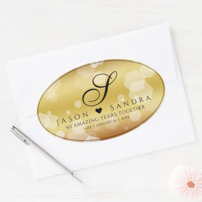 Elegant 50th Golden Wedding Anniversary Oval Sticker (Envelope)