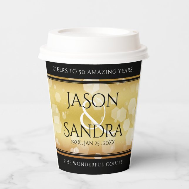 Elegant 50th Golden Wedding Anniversary Paper Cups (Front)