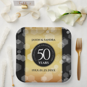 Elegant 50th Golden Wedding Anniversary Paper Plate