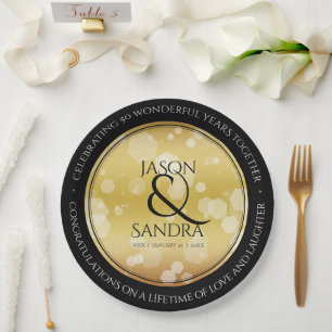 Elegant 50th Golden Wedding Anniversary Paper Plate