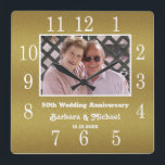 Elegant 50th Golden Wedding Anniversary Photo Square Wall Clock<br><div class="desc">Classy Gold Glitter wall clock personalised with photo makes a perfect gift for 50th golden wedding anniversary. Personalise with couple name and year.</div>