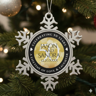 Elegant 50th Golden Wedding Anniversary Snowflake Pewter Christmas Ornament