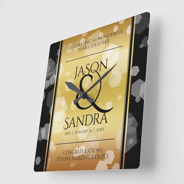 Elegant 50th Golden Wedding Anniversary Square Wall Clock (Angle)