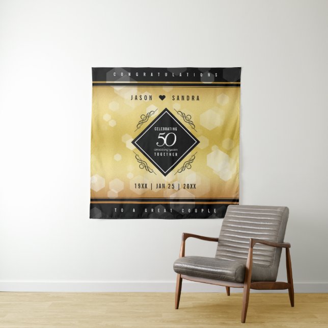 Elegant 50th Golden Wedding Anniversary Tapestry (In Situ)
