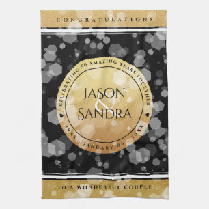 Elegant 50th Golden Wedding Anniversary Tea Towel