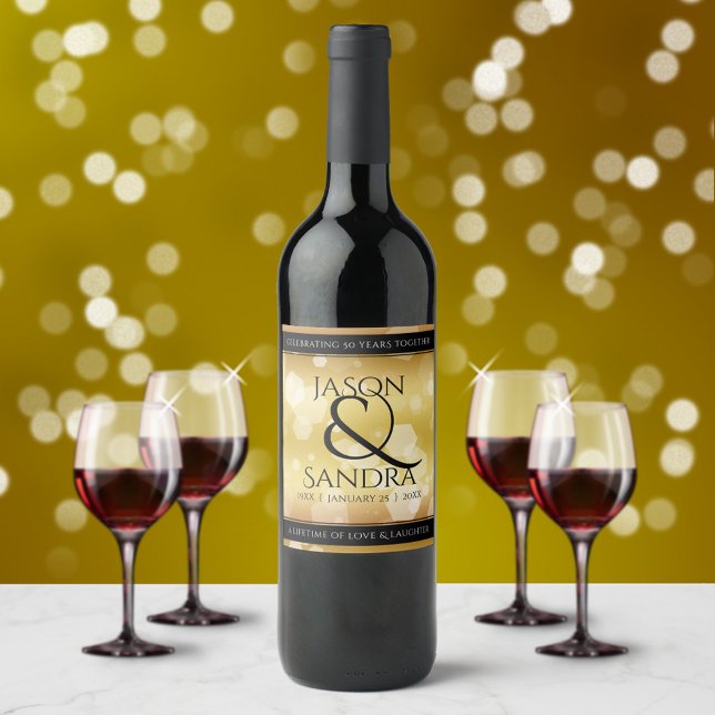 Elegant 50th Golden Wedding Anniversary Wine Label (Creator Uploaded)