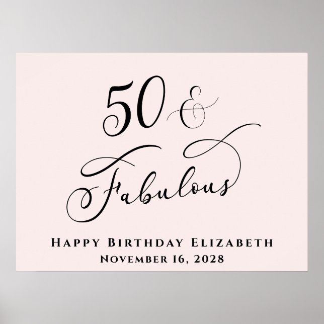 Elegant 50th Pink Birthday Party Poster (Front)