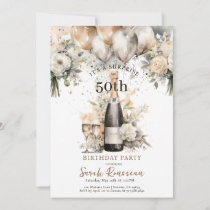 Elegant 50th Surprise Birthday Party   Champagne  Invitation