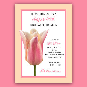 Elegant 50th Surprise Birthday Tulips Invitation